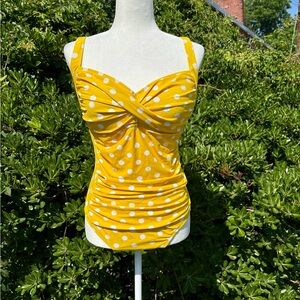 Joyaria Yellow Polka Dot One-Piece Swimsuit | Size 14 | Retro Pin-Up Style